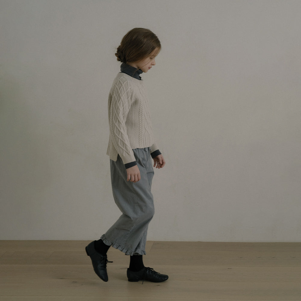 Pantalon en velours côtelé bleu clair à dentelle pour fille