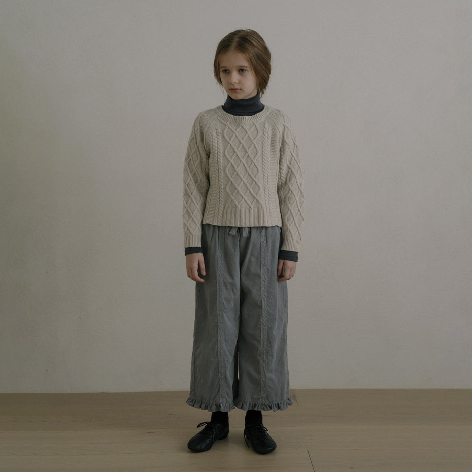 Pantalon en velours côtelé bleu clair à dentelle pour fille