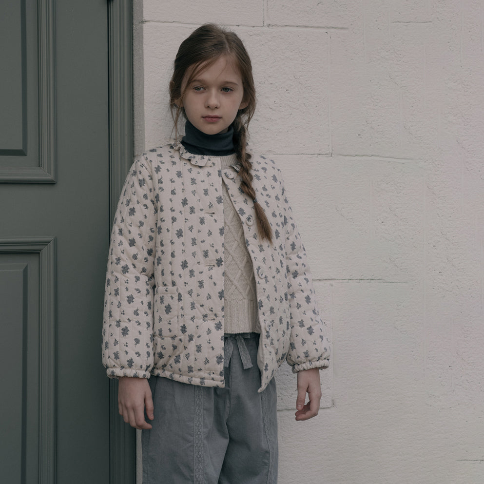 Pantalon en velours côtelé bleu clair à dentelle pour fille
