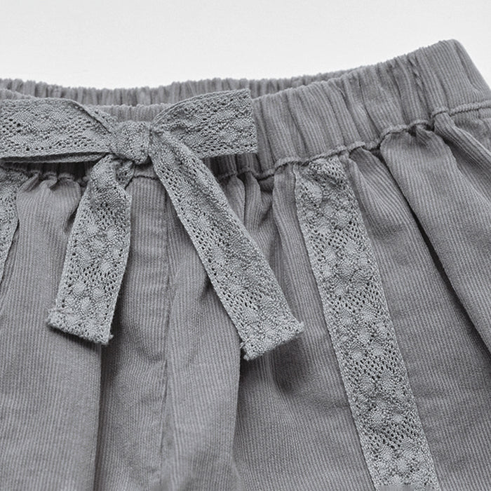 Pantalon en velours côtelé bleu clair à dentelle pour fille
