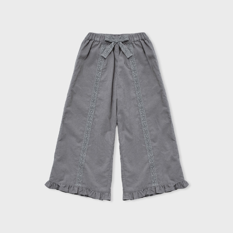 Pantalon en velours côtelé bleu clair à dentelle pour fille