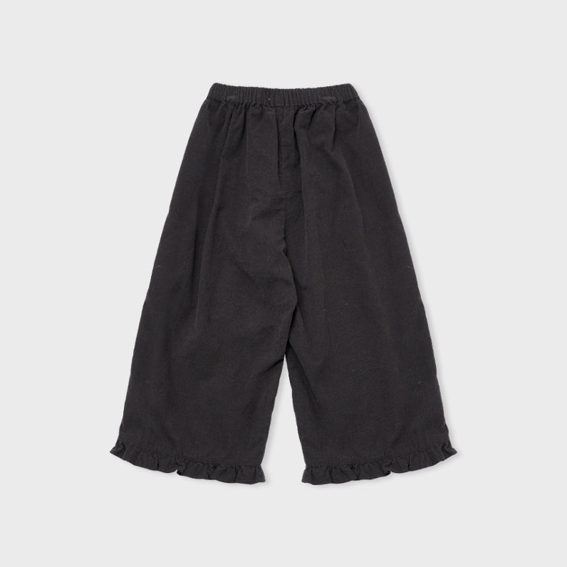 Pantalon en velours côtelé couleur charbon avec dentelle pour filles