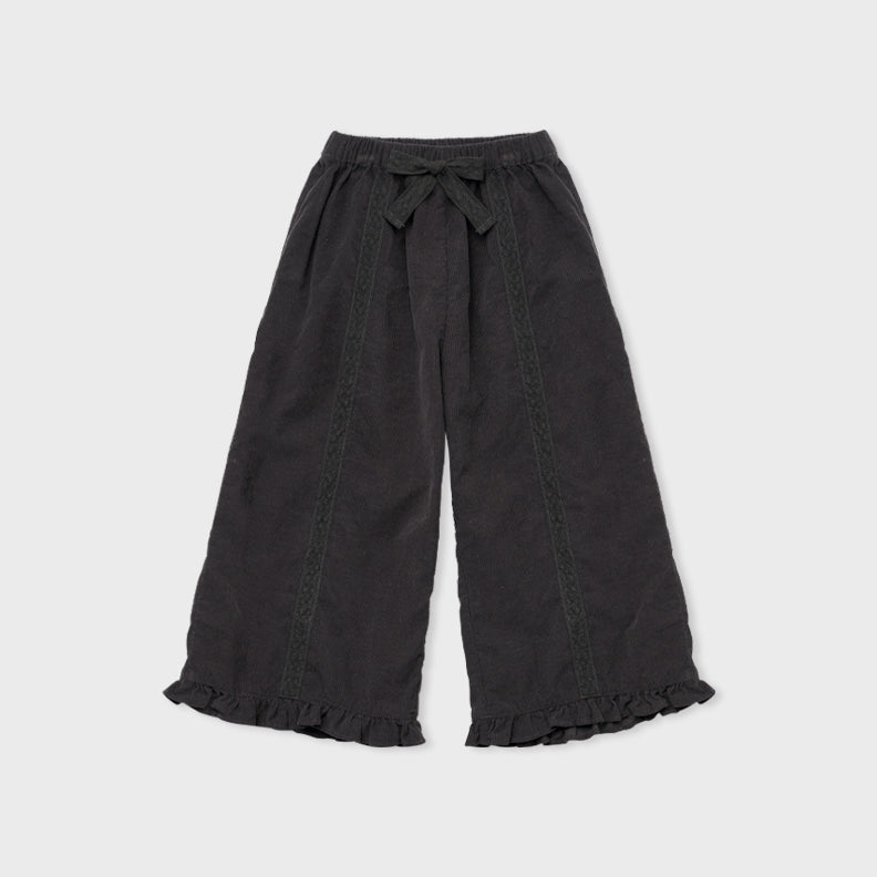 Pantalon en velours côtelé couleur charbon avec dentelle pour filles