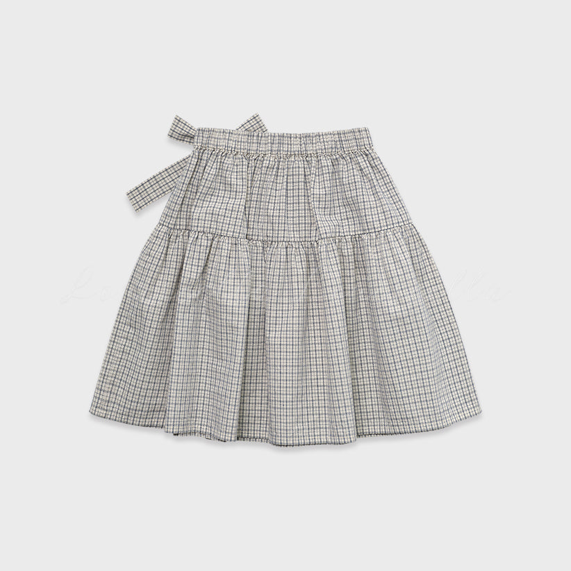 Girls Blue Check Cotton Skirt