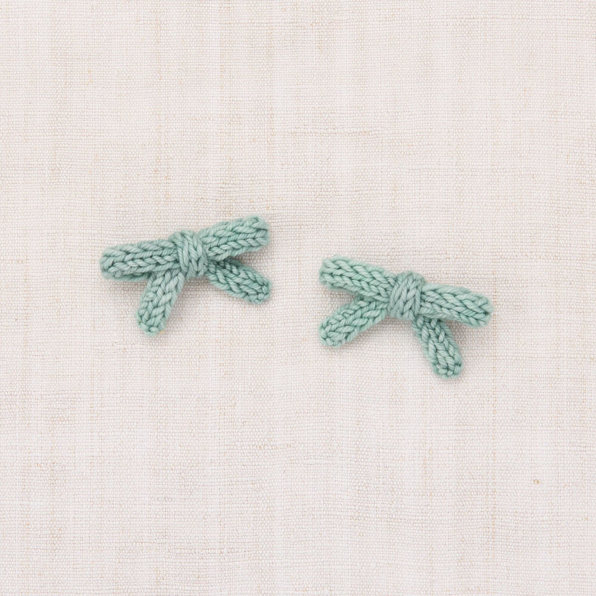 Girls Green Bow Wool Hair Clips