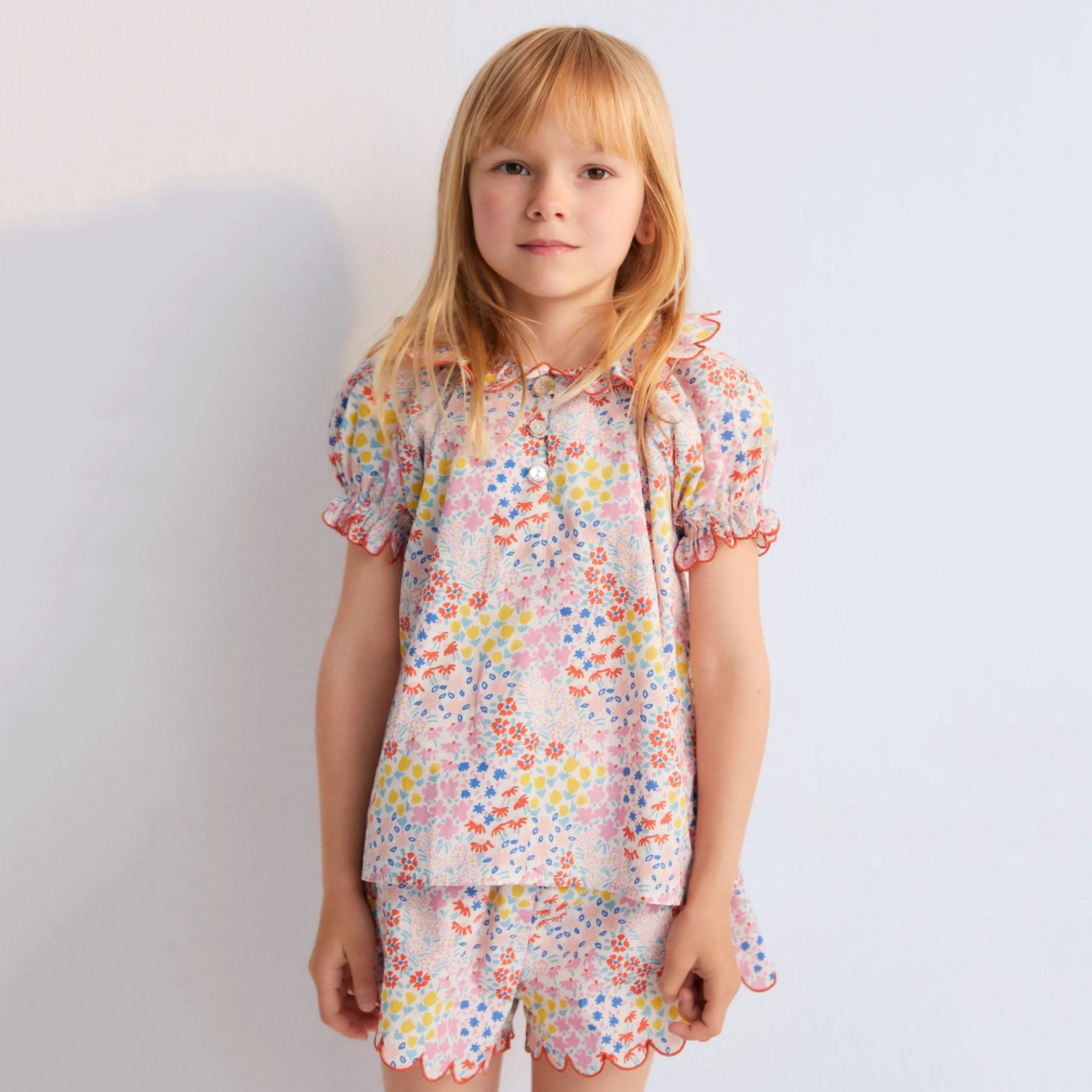 Girls Pink Floral Cotton Shorts