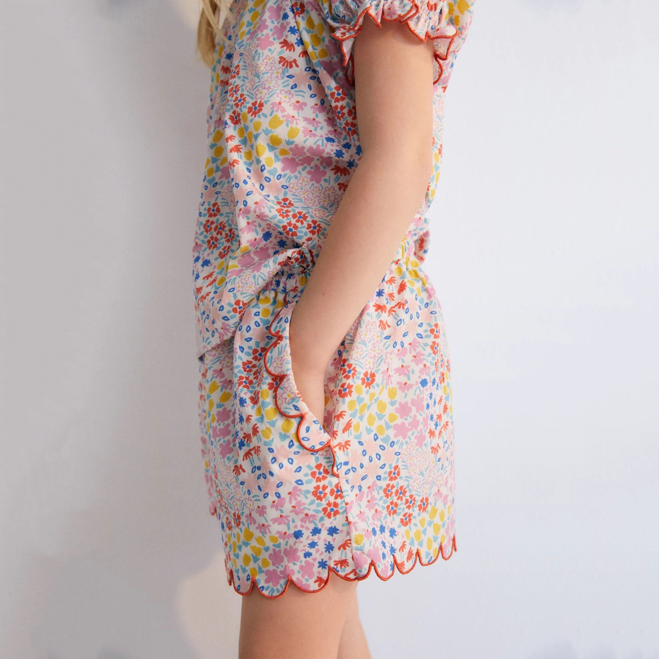 Girls Pink Floral Cotton Shorts
