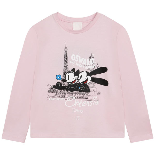 Girls Pink Printed Cotton T-Shirt