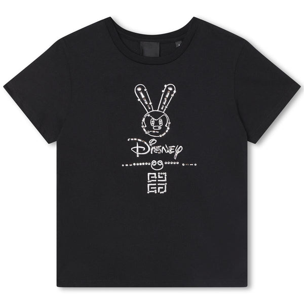 Girls Black Printed Cotton T-Shirt