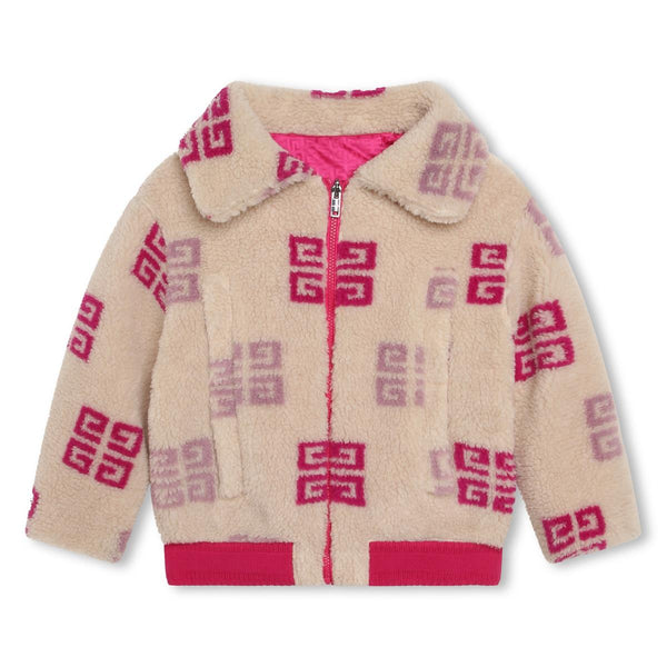 Girls Beige Logo Zip-Up Jacket