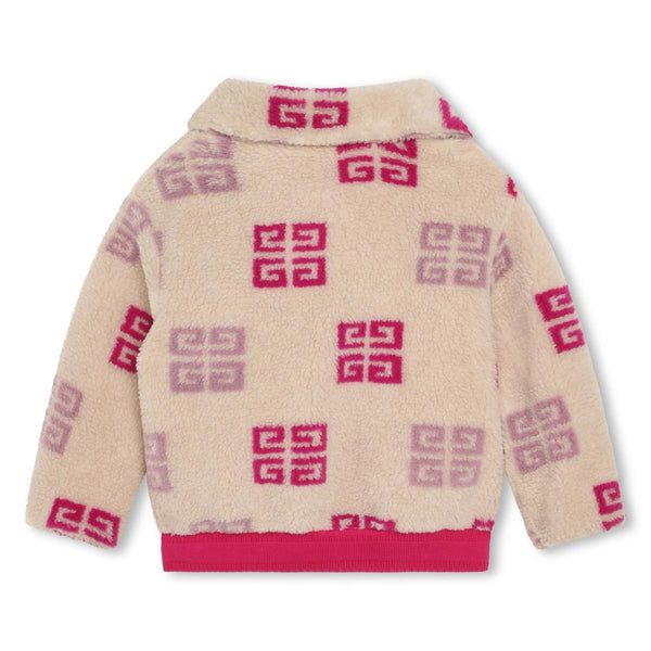 Girls Beige Logo Zip-Up Jacket