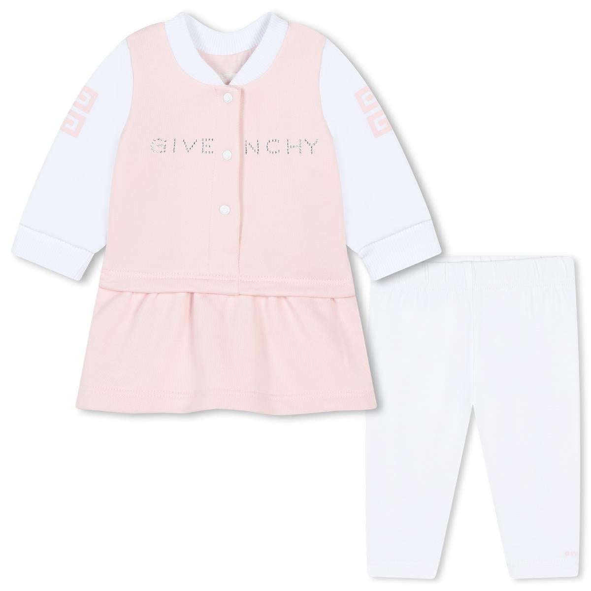 Baby Girls Pink Cotton Dress&Leggings Set