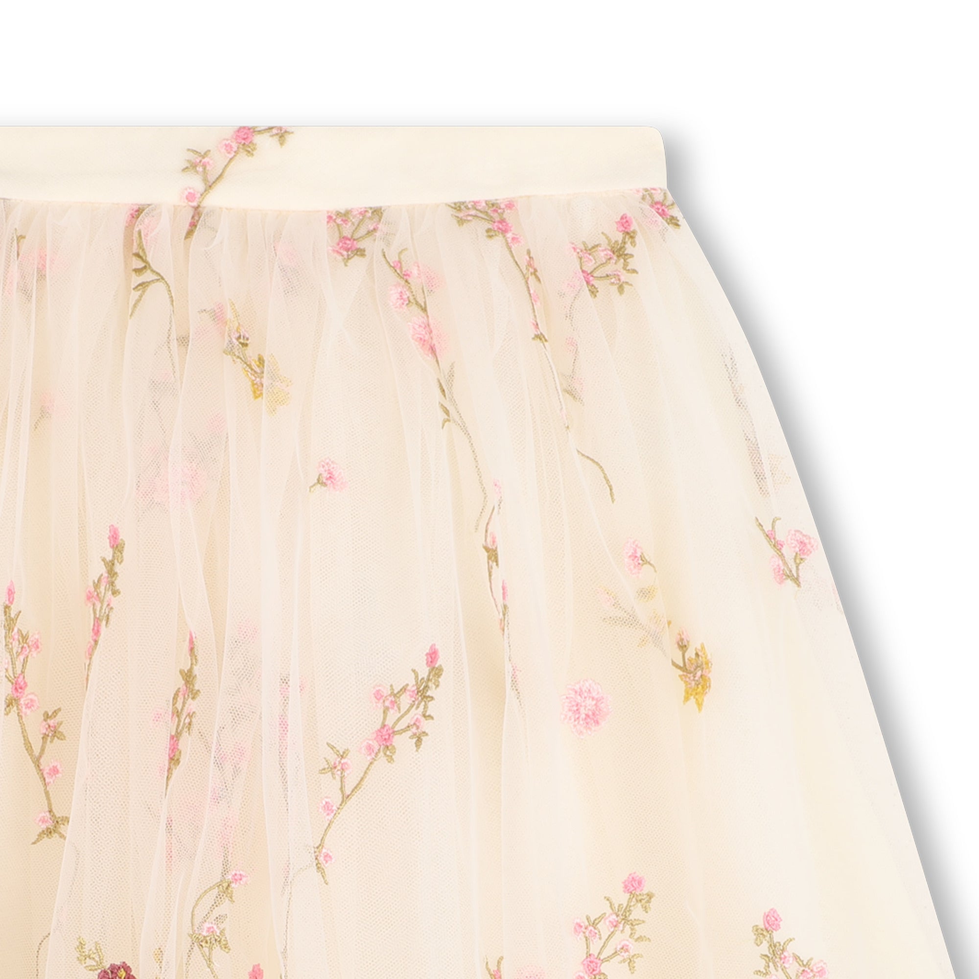 Girls White Embroidered Tulle Skirt