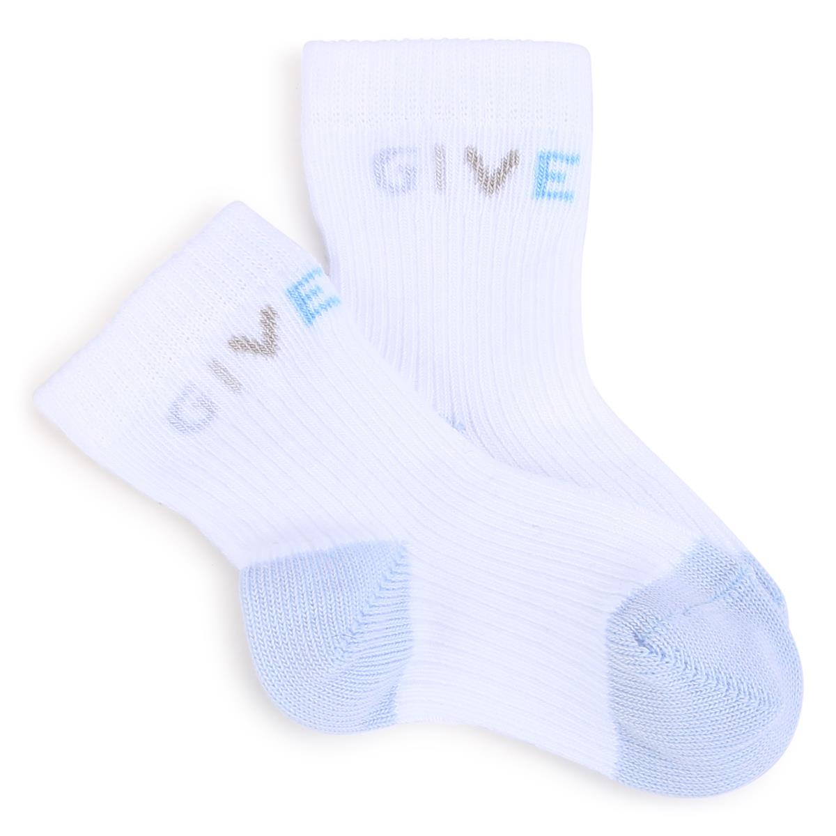 Baby Boys White Logo Cotton Socks(2 Pack)