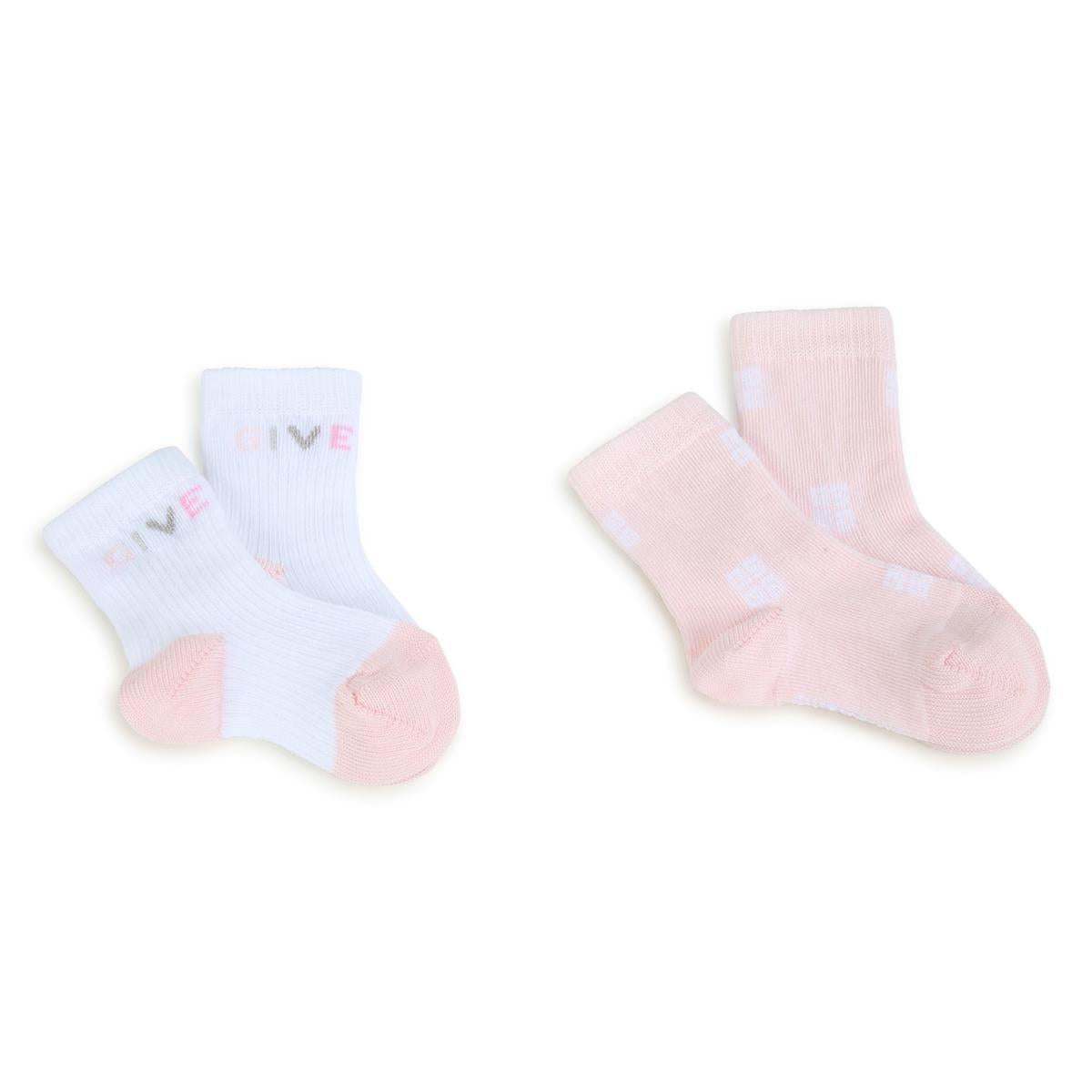 Baby Boys Pink Logo Cotton Socks(2 Pack)