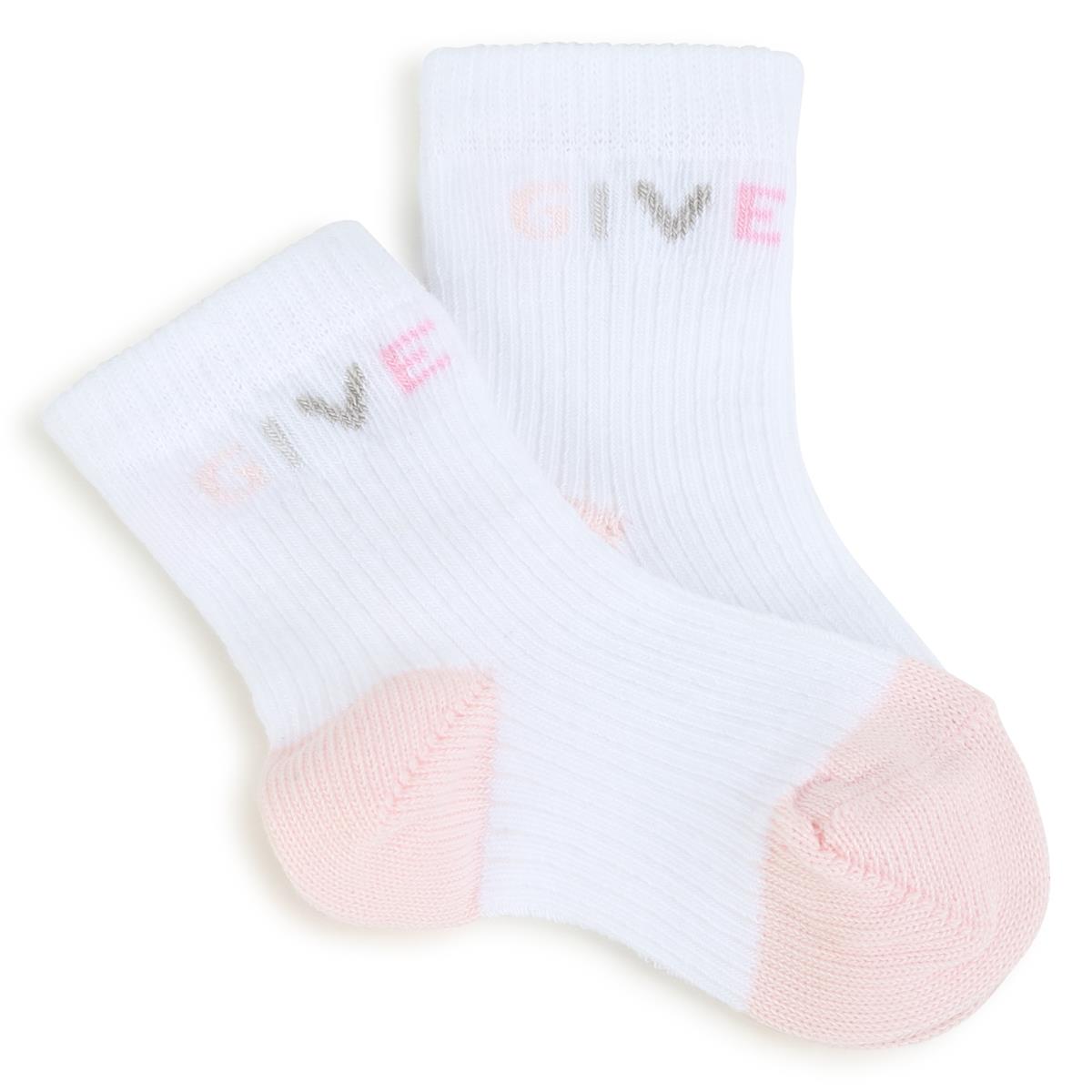 Baby Boys Pink Logo Cotton Socks(2 Pack)