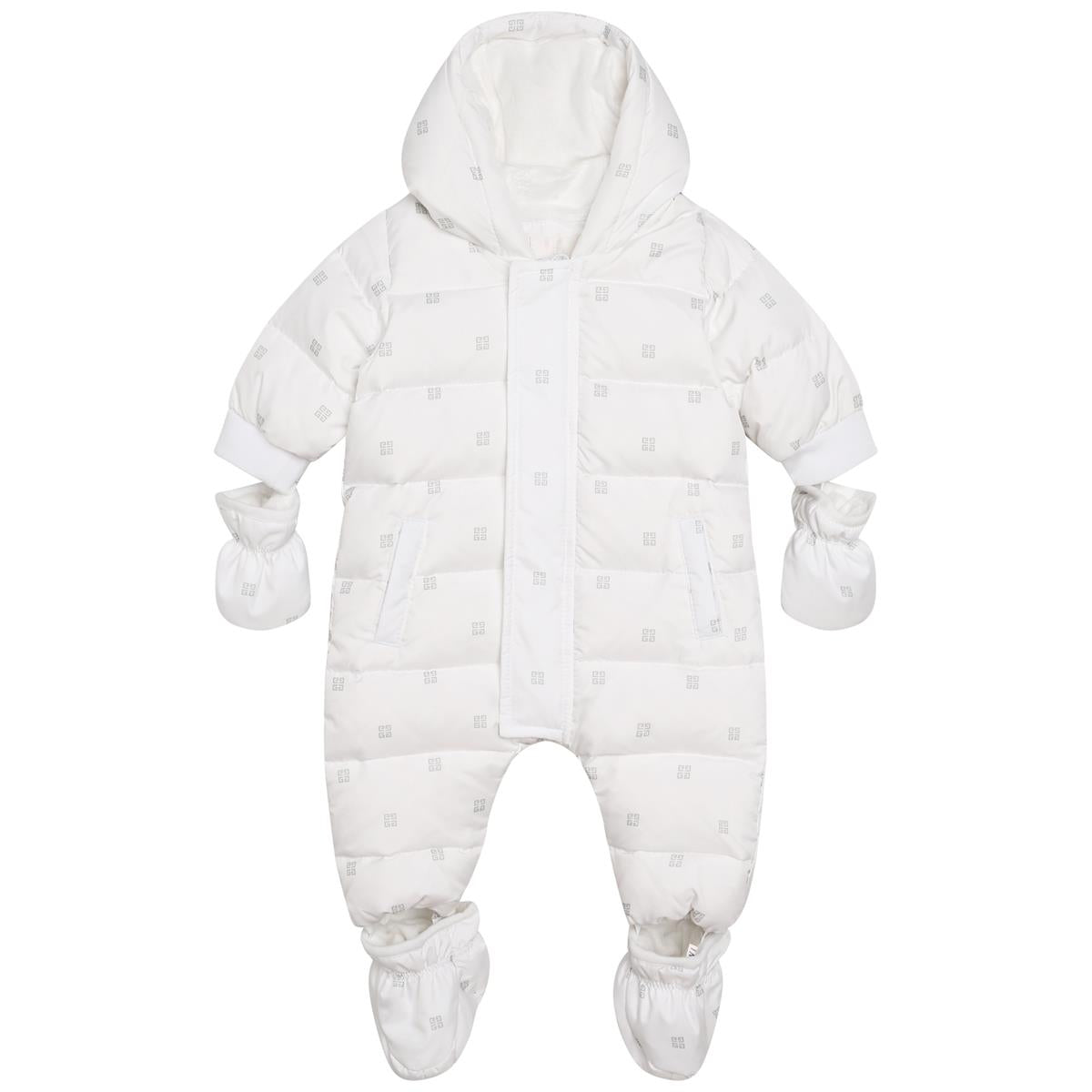 Baby Boys & Girls White Padded Down Babysuit