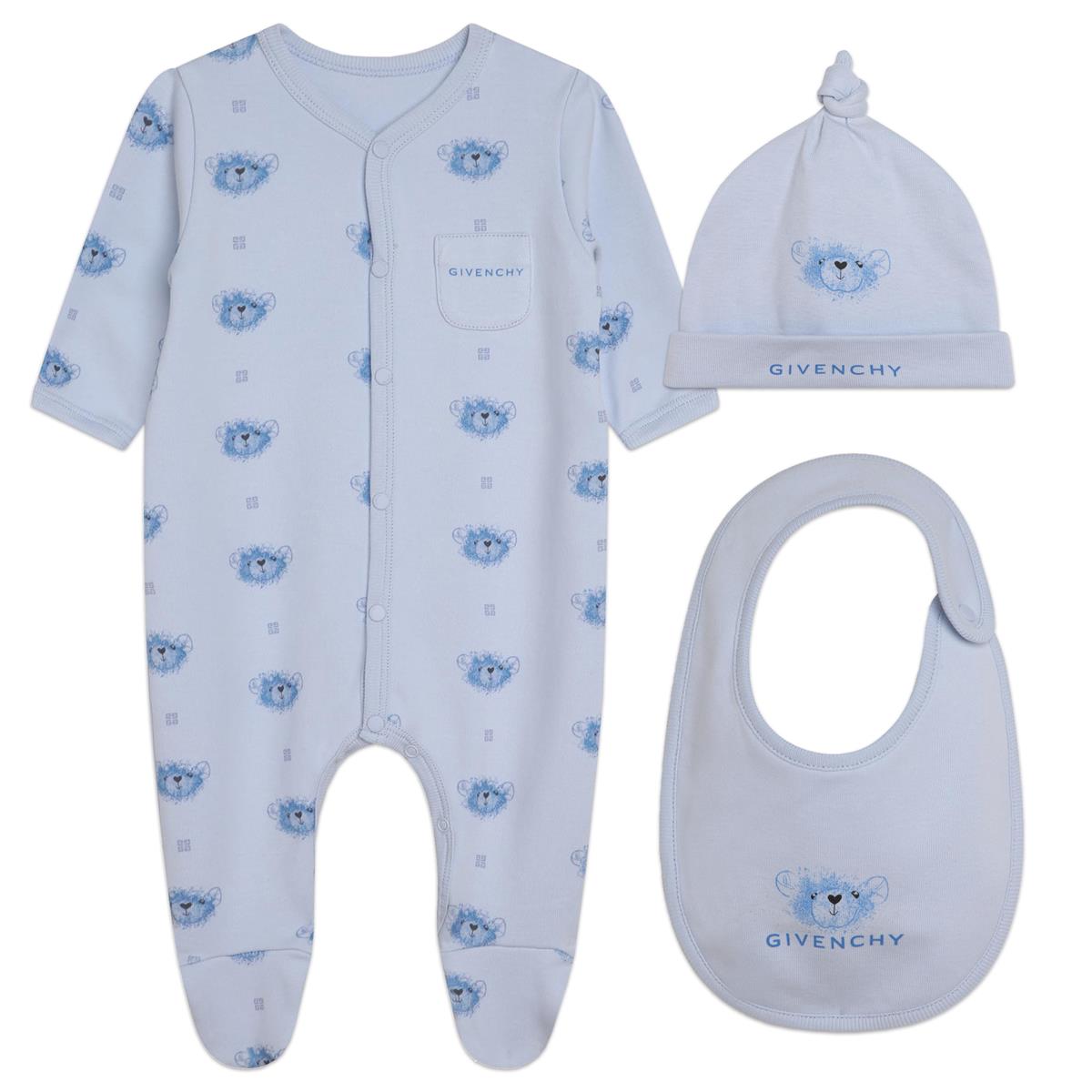 Baby Boys Blue Printed Cotton Babysuit Set