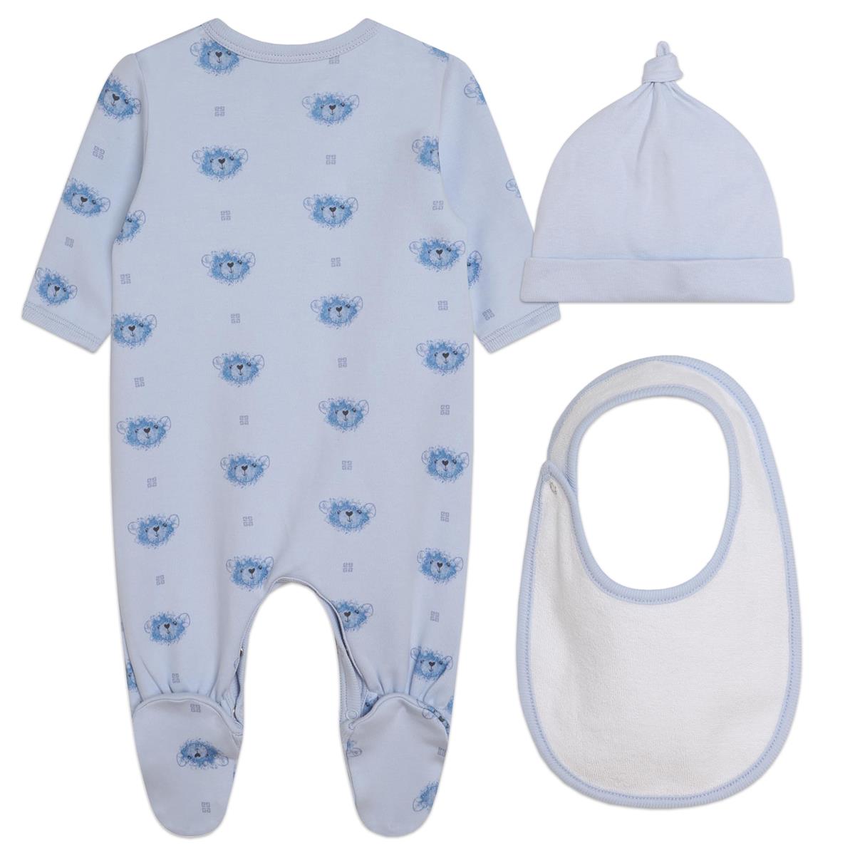 Baby Boys Blue Printed Cotton Babysuit Set