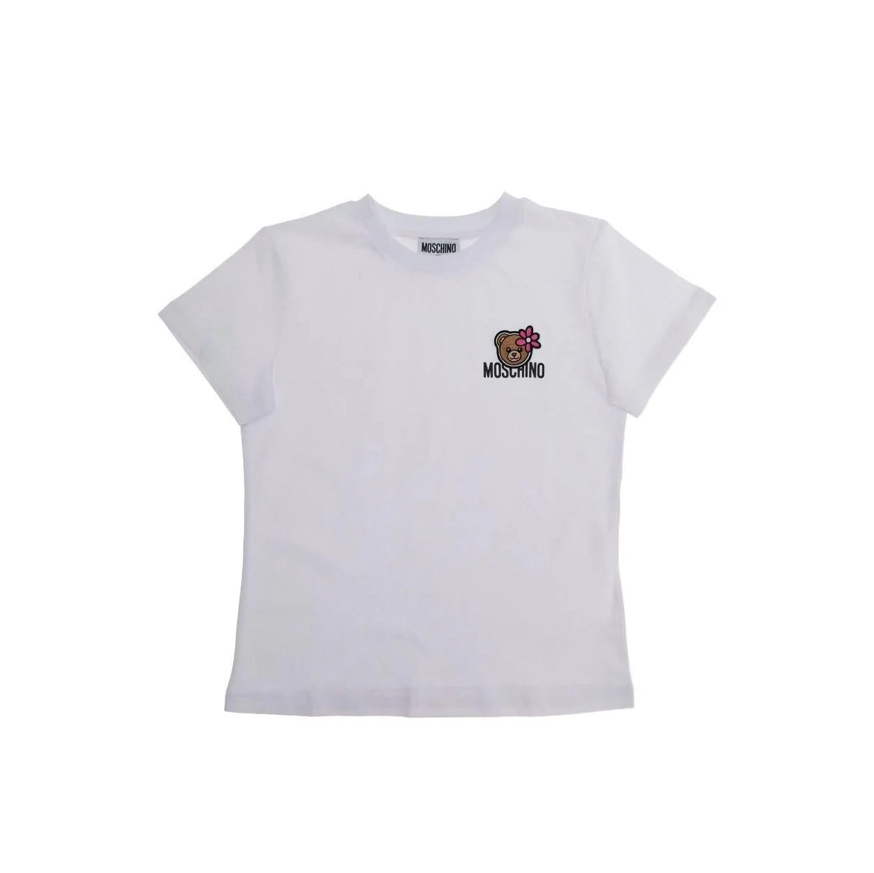 Girls White Teddy Bear Logo Cotton T-Shirt