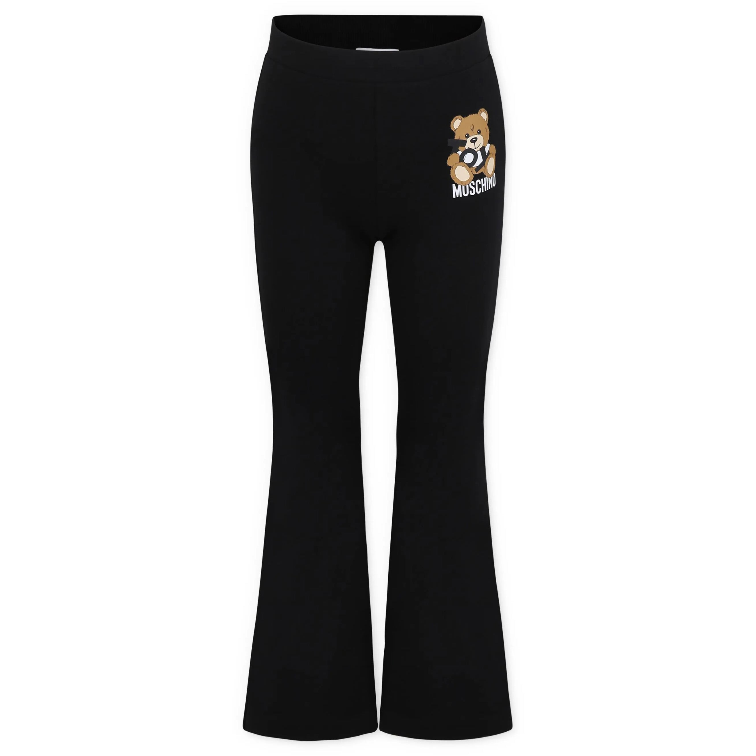 Girls Black Printed Cotton Flared Trousers