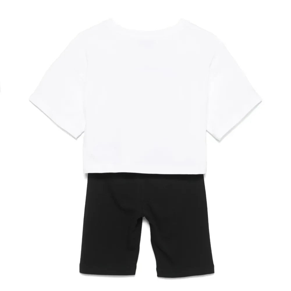 Girls White & Black Printed Cotton Set