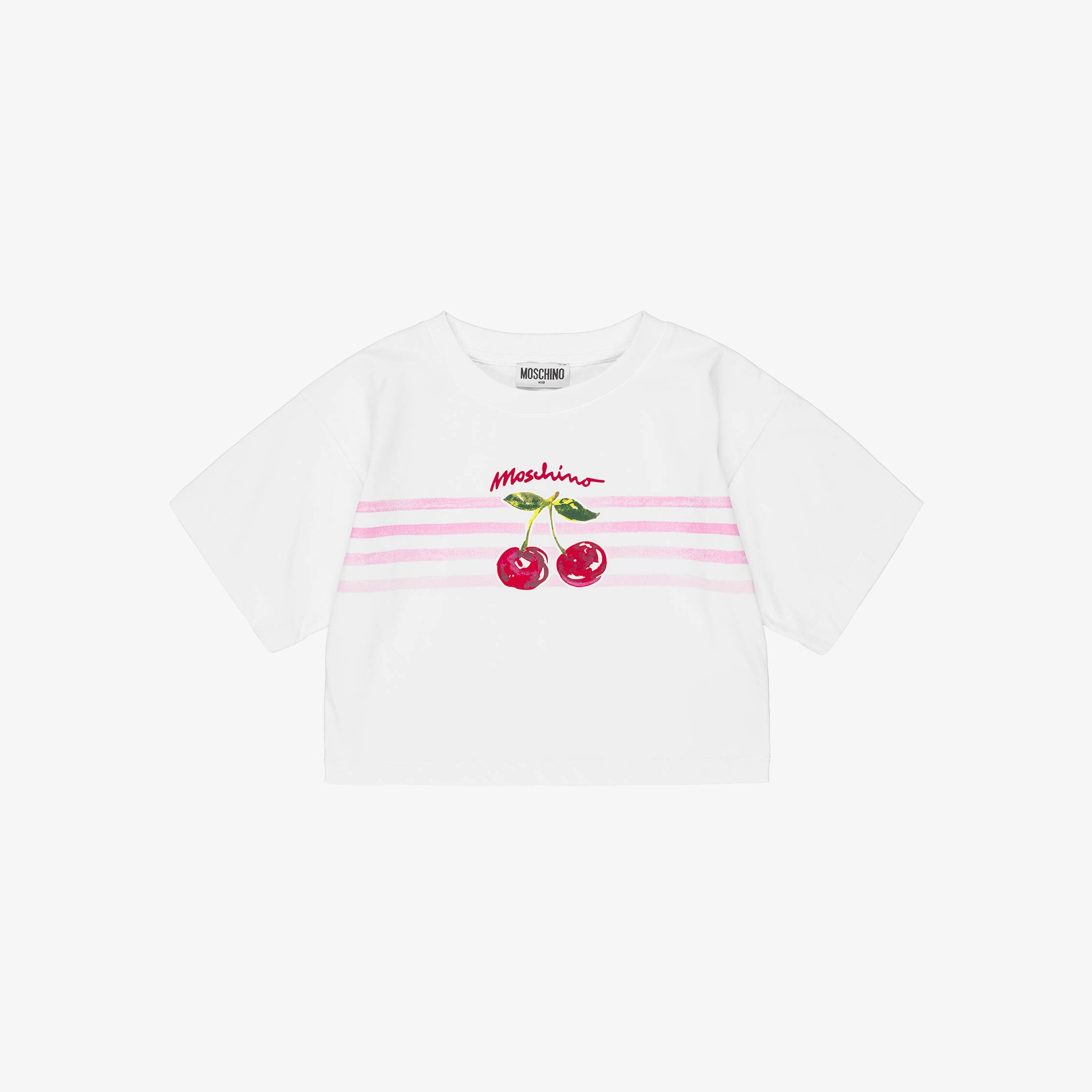 Girls White Cherry Printed Cotton T-Shirt