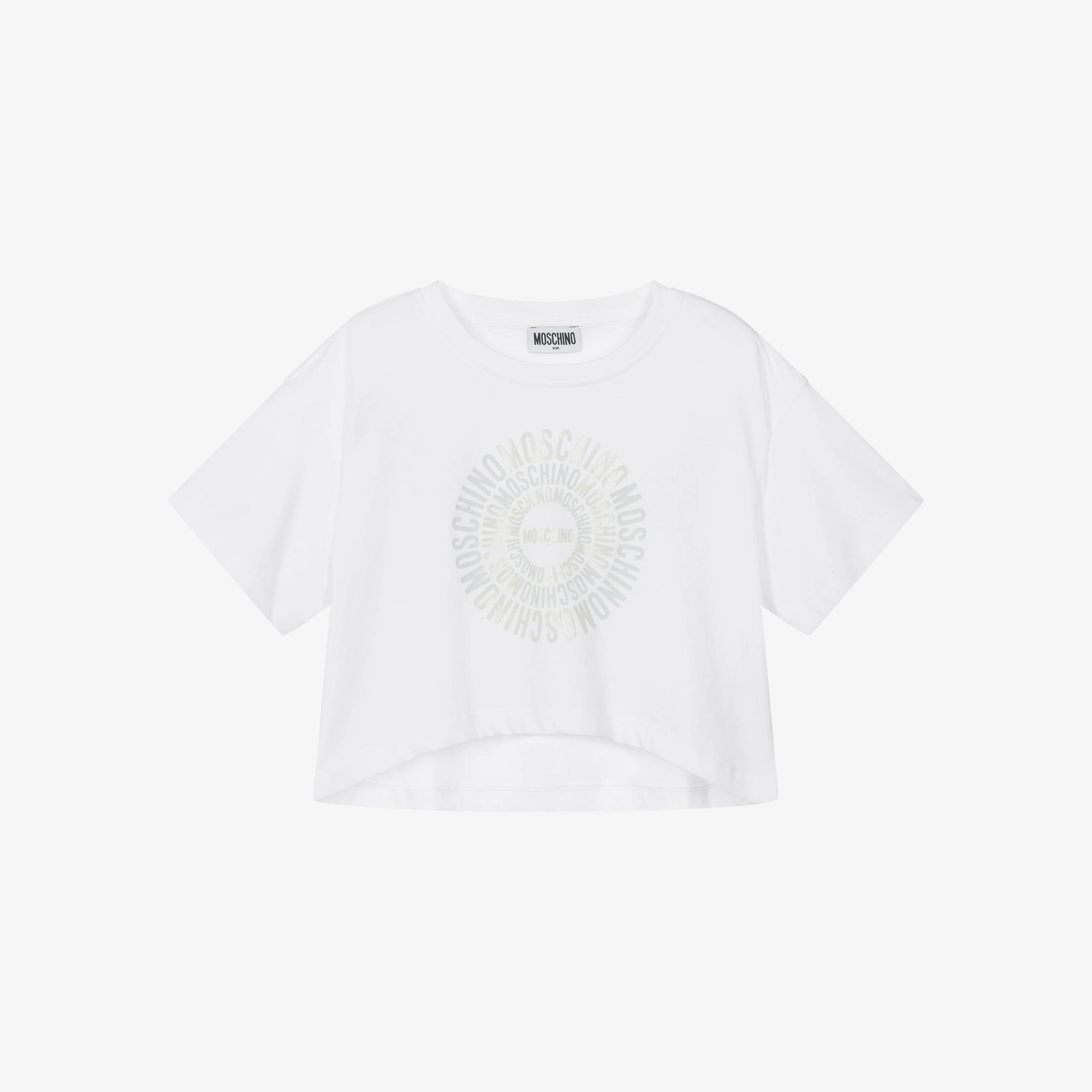 Girls White Circular Logo Cotton T-Shirt