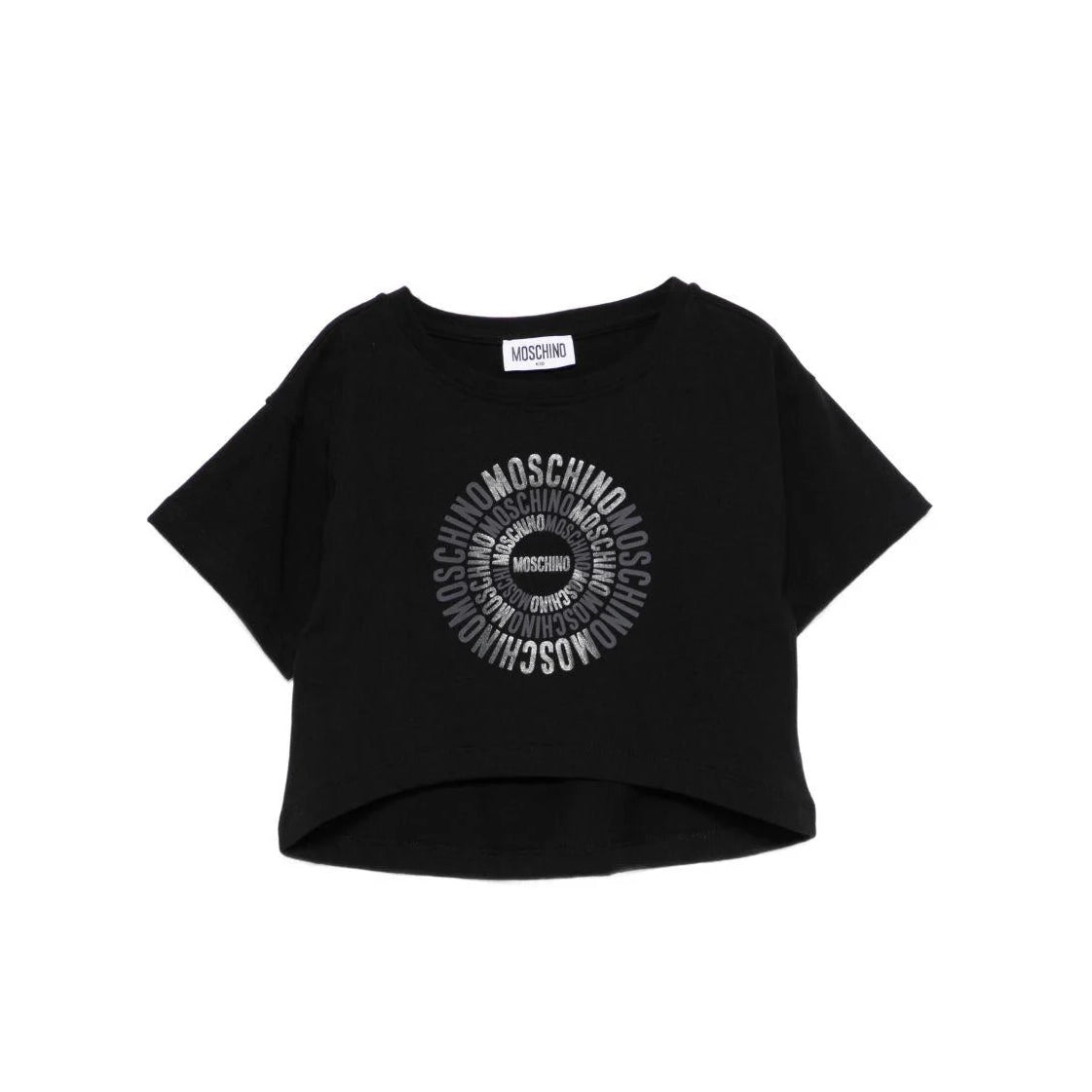 Girls Black Circular Logo Cotton T-Shirt