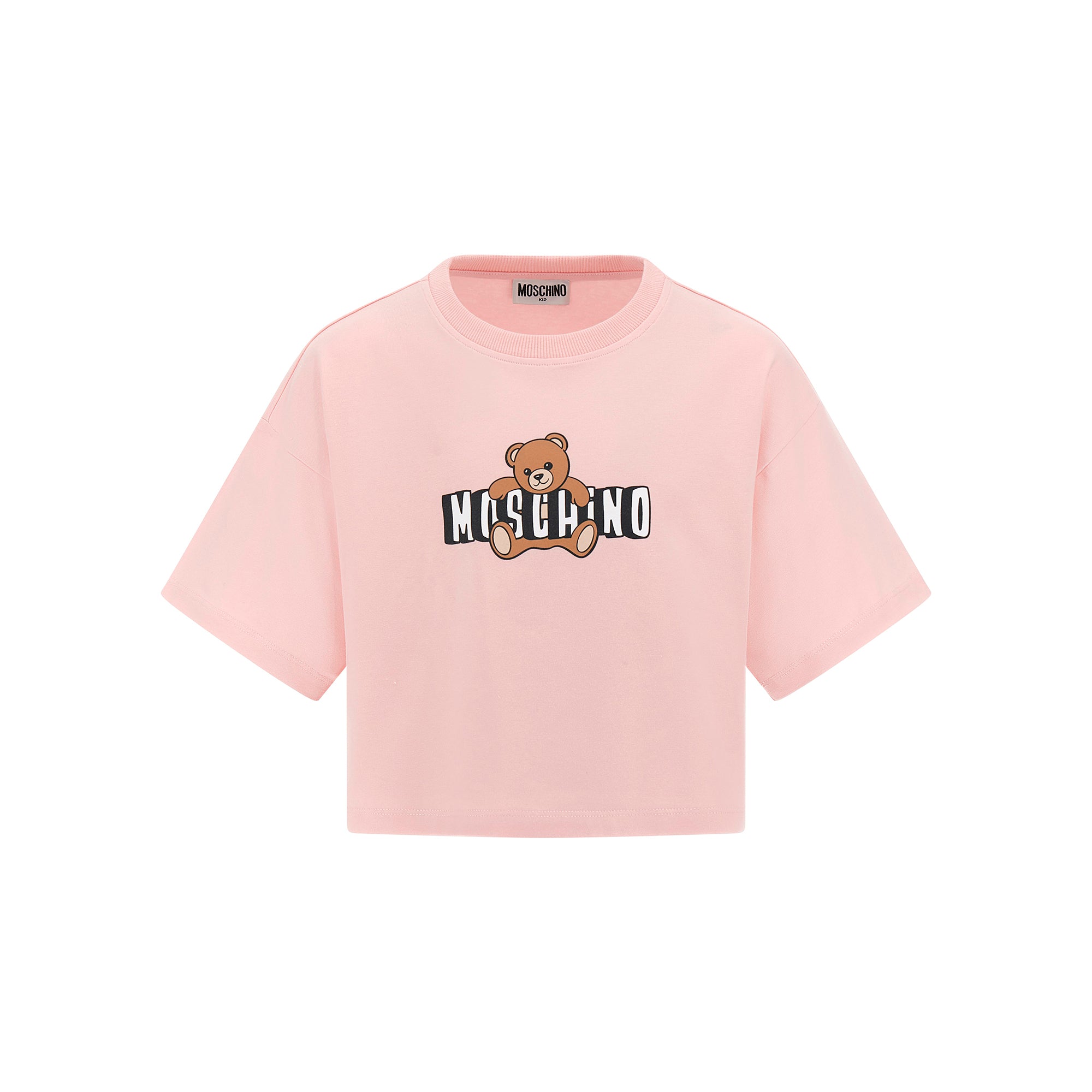 Girls Light Pink Bear Printed Cotton T-Shirt