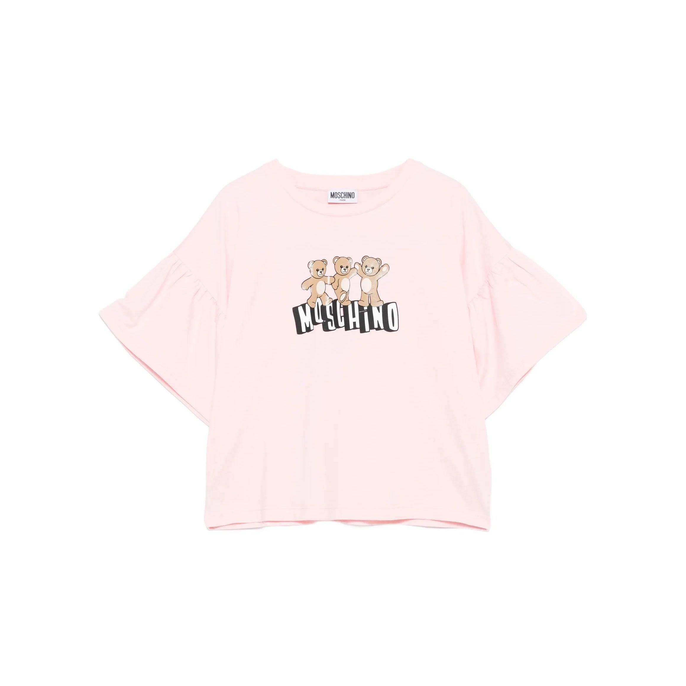 Girls Light Pink Bear Printed Cotton T-Shirt