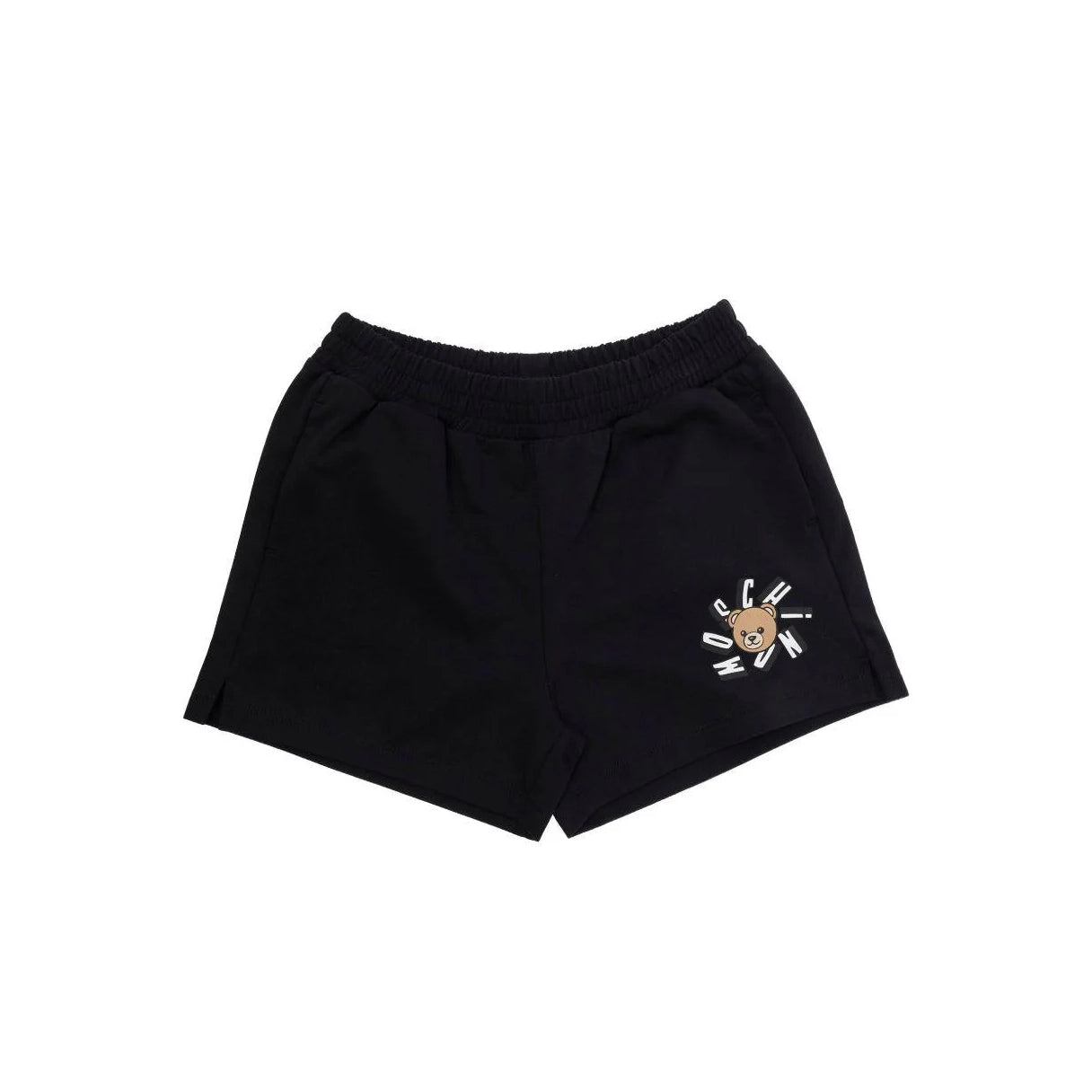 Girls Black Bear Printed Cotton Shorts