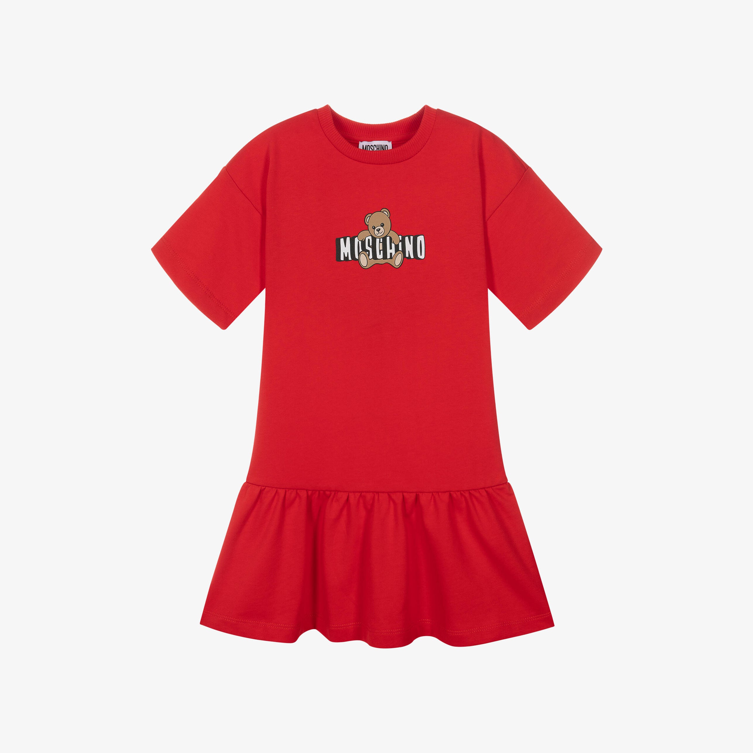 Girls Red Bear Printed Cotton Dress