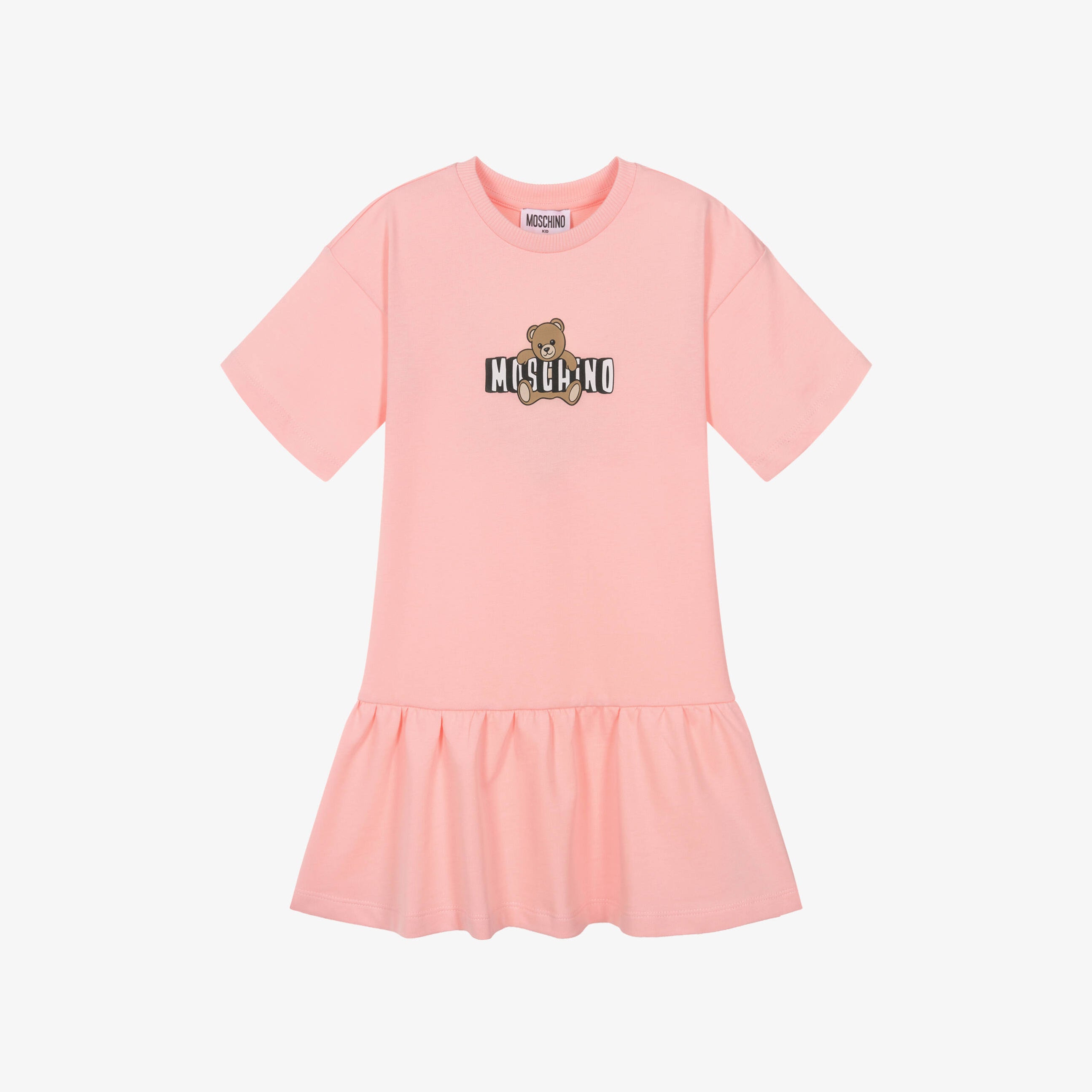 Girls Light Pink Bear Printed Cotton Dress