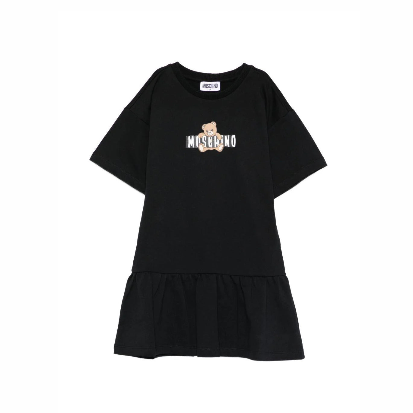 Girls Black Bear Printed Cotton Dress