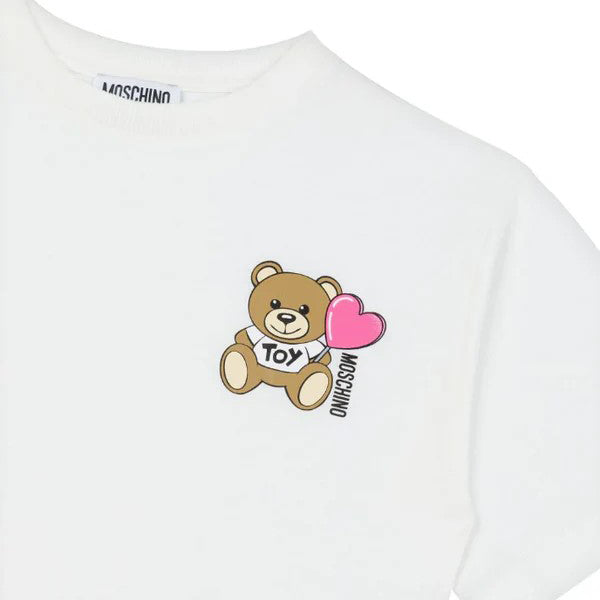 Girls White Printed Logo Cotton T-Shirt