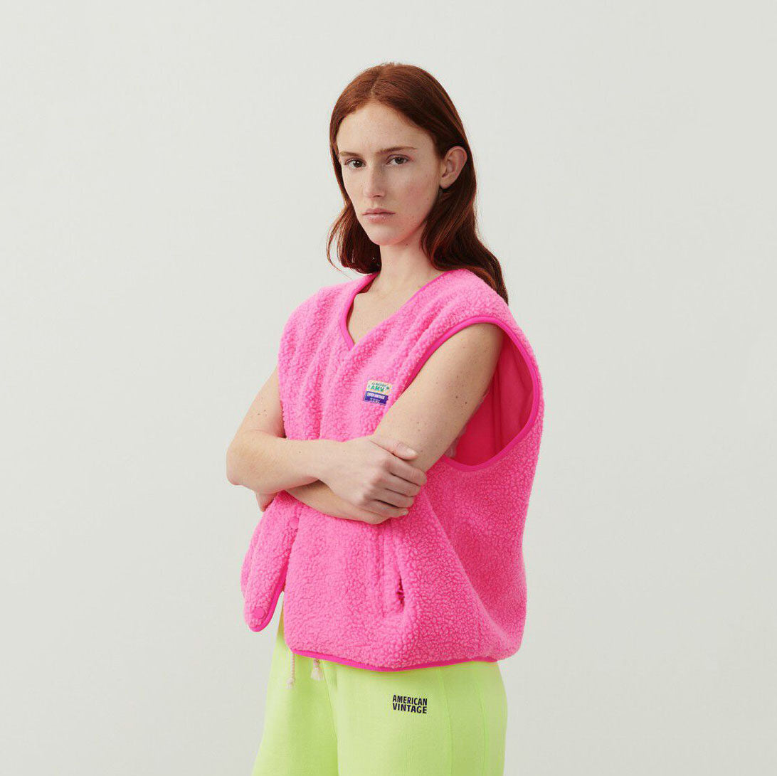 Women Bright Pink Sherpa Gilet