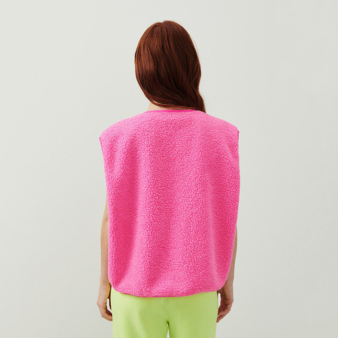 Women Bright Pink Sherpa Gilet