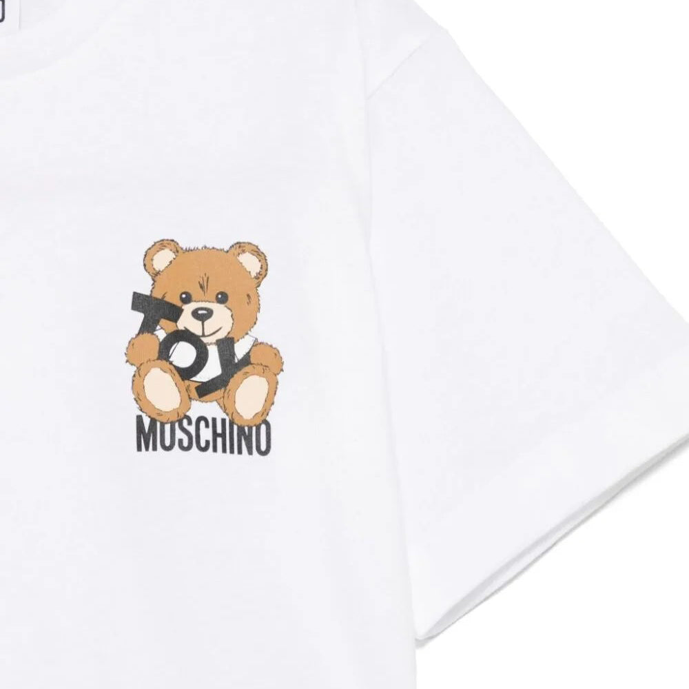 Boys & Girls White Printed Logo Cotton T-Shirt