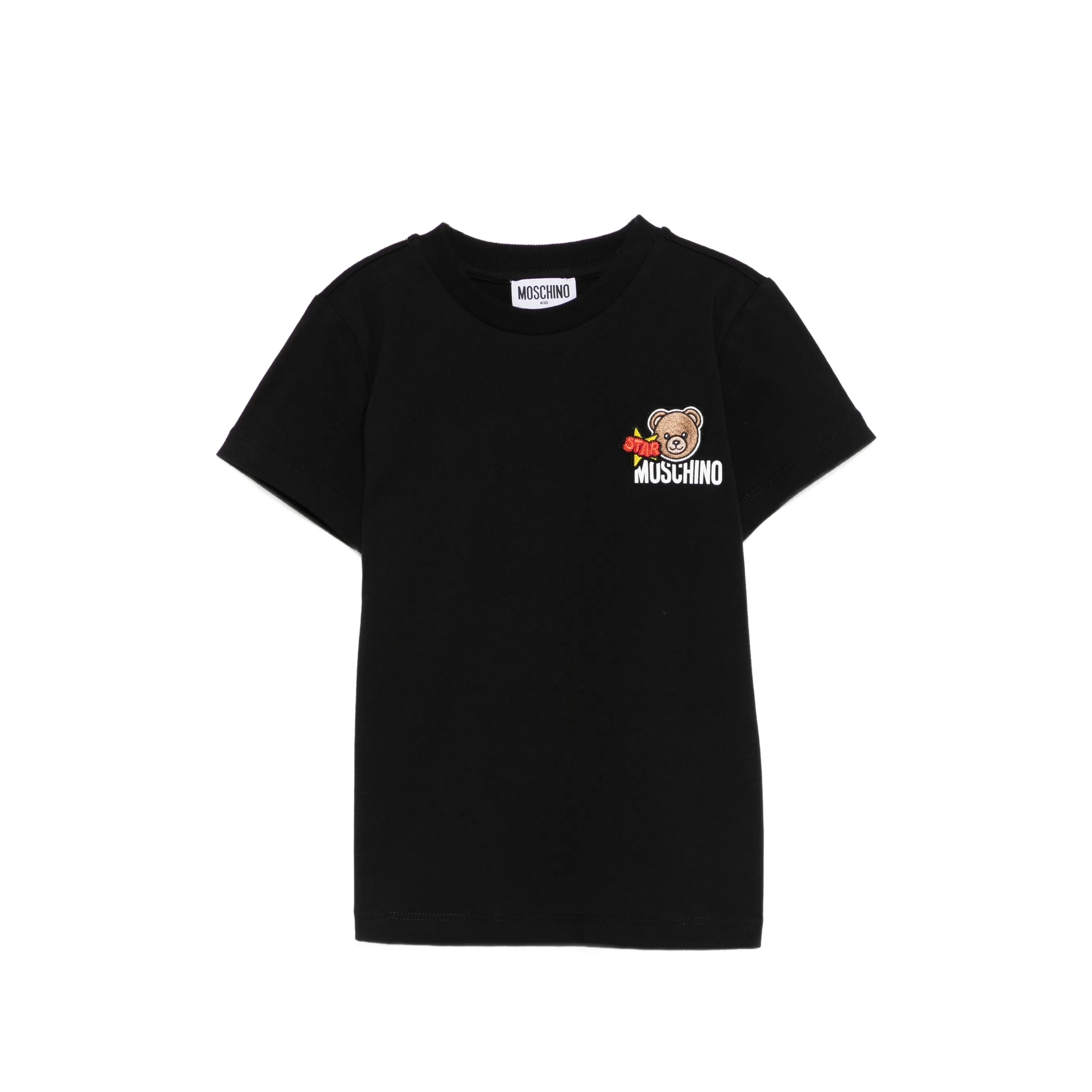 Boys & Girls Black Embroidered Logo Cotton T-Shirt