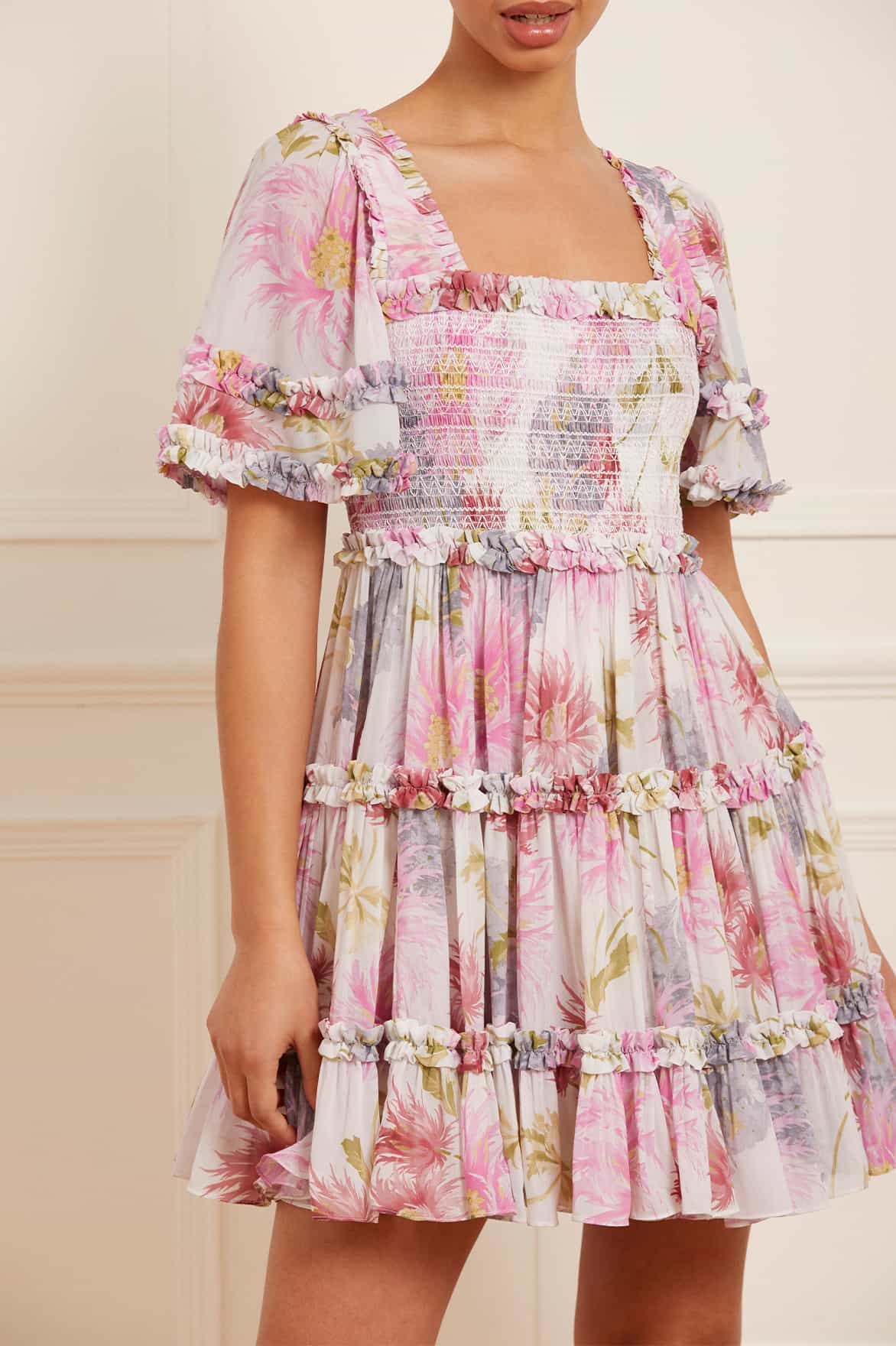 needle and thread pink dress Needle & Thread Girls Hummingbird Chiffon Smocked Dress in Ivory