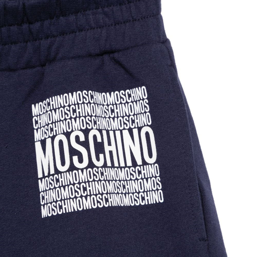 Boys Navy Blue Printed Logo Cotton Shorts