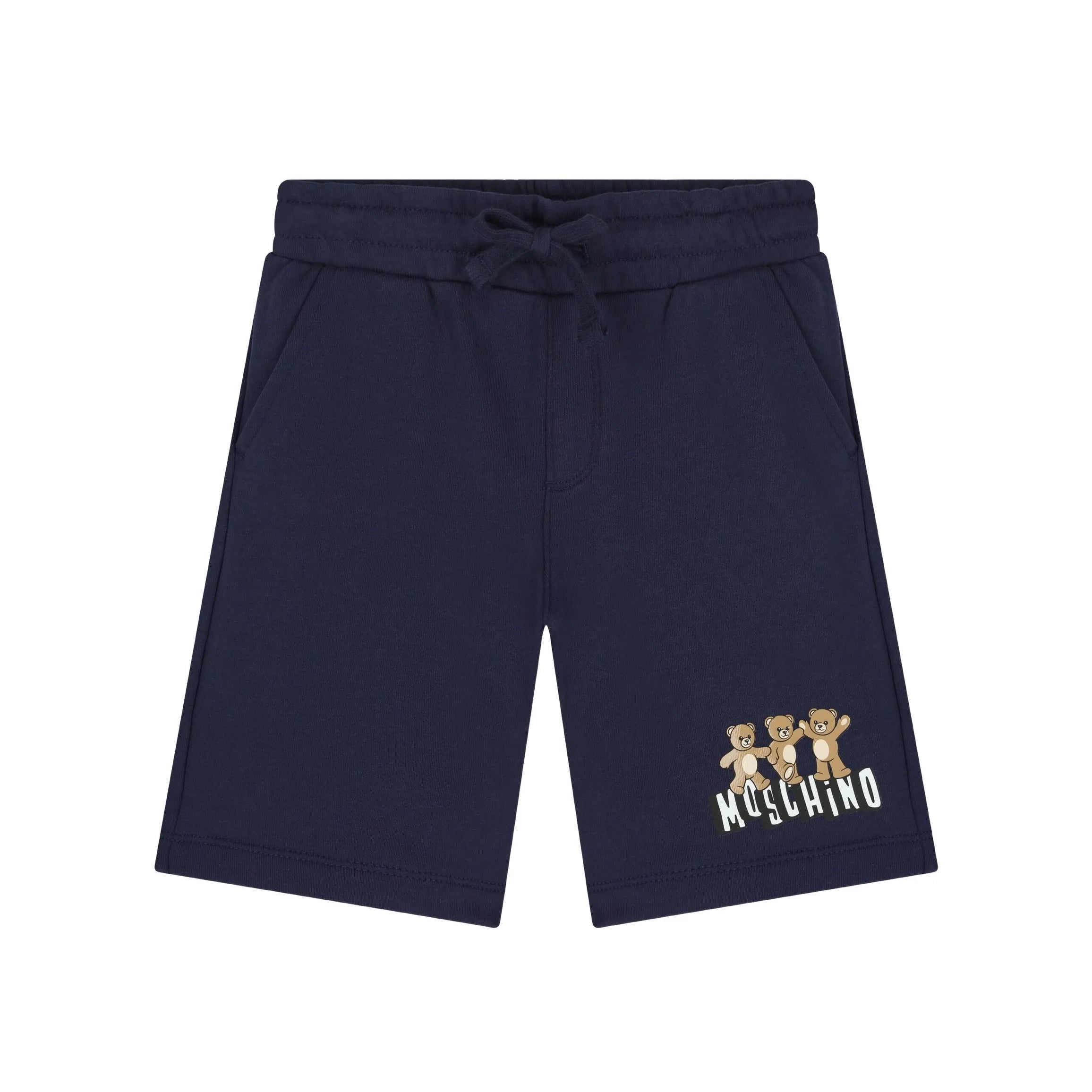 Boys Navy Bear Printed Cotton Shorts