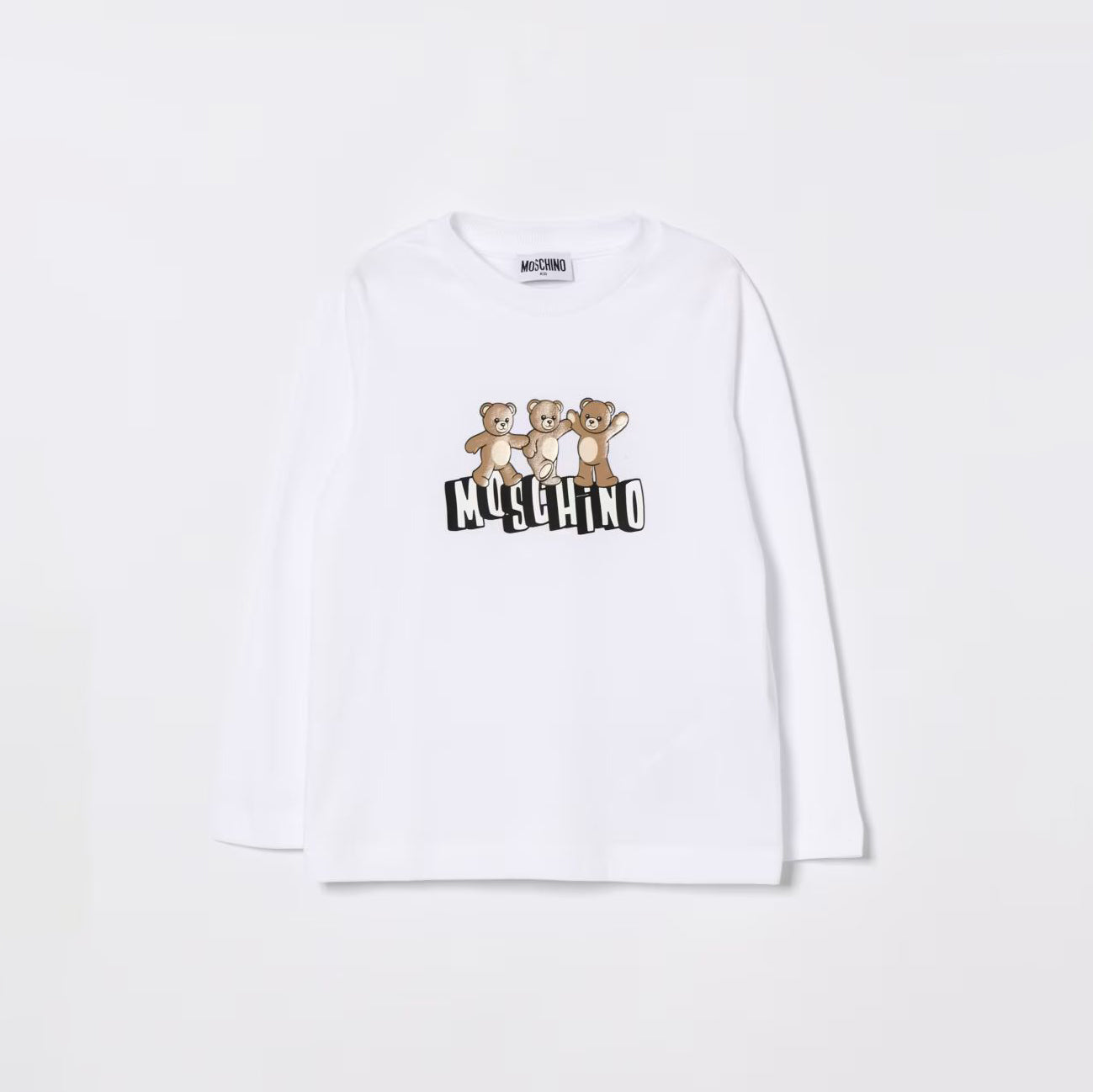 Boys & Girls White Bear Printed Long Sleeves Cotton T-Shirt
