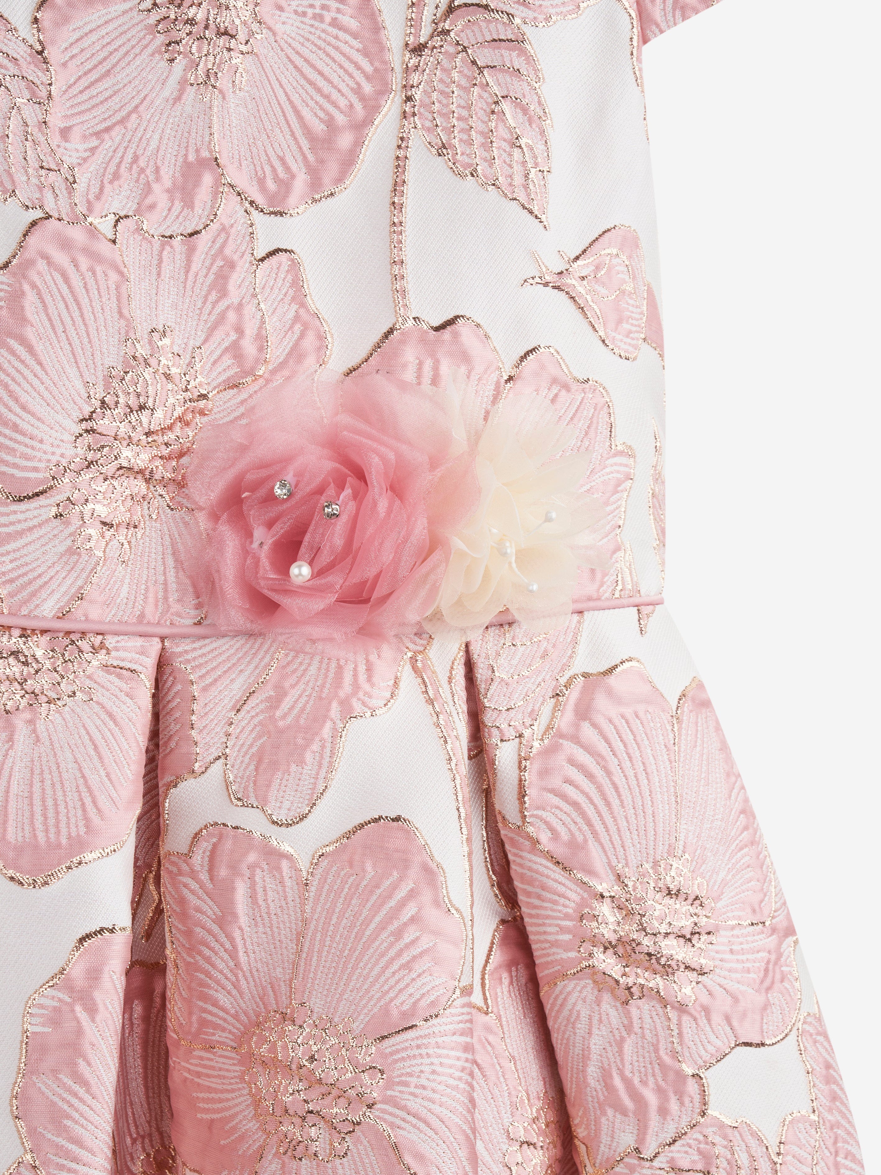 iAMe Girls Flower Brocade Dress in Pink
