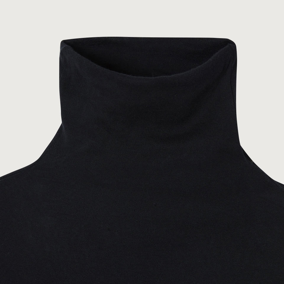Women Black Cotton High Neck T-Shirt