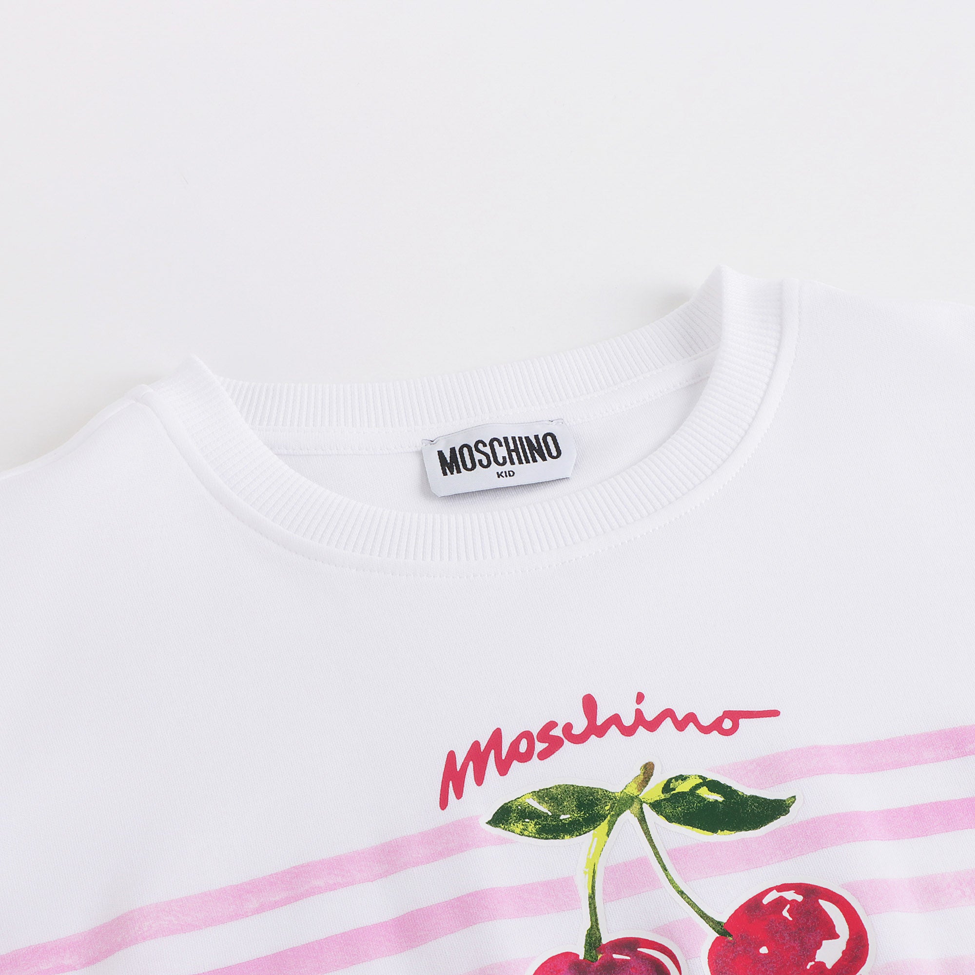 Girls White Cherry Printed Cotton Dress