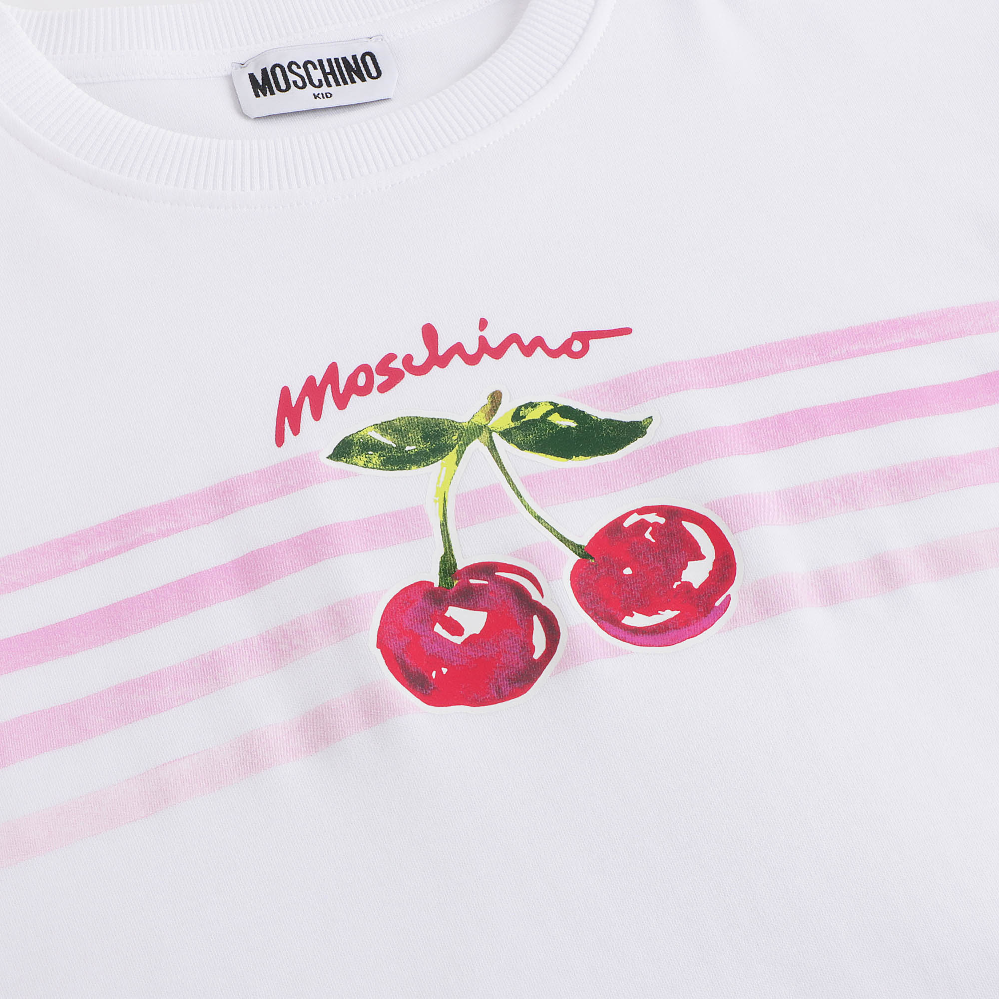 Girls White Cherry Printed Cotton Dress