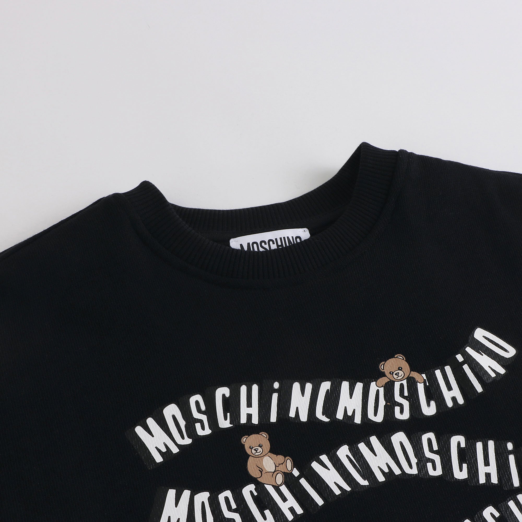 Girls Black Printed Logo Cotton Dress