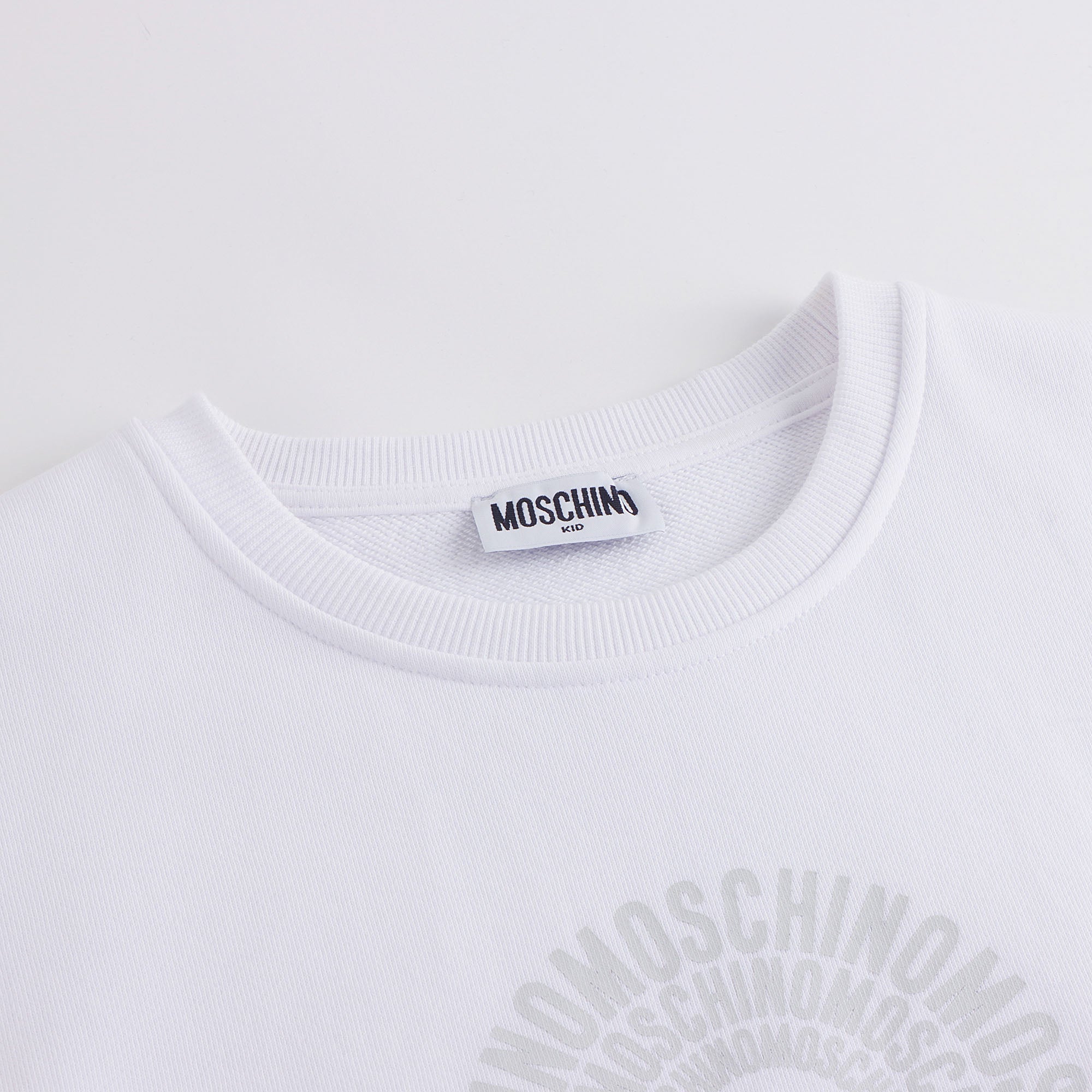 Girls White Circular Logo Cotton Dress